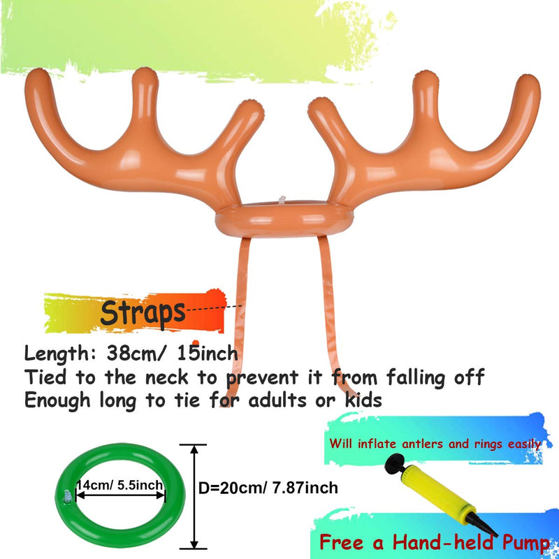 [AUSTRALIA] - 2 Set Inflatable Reindeer Antler Game, (2 Inflatable Antler, 12 Rings Reindeer Ring Toss) Inflatable Reindeer Antler Hat with Rings, Family Christmas Party Games 