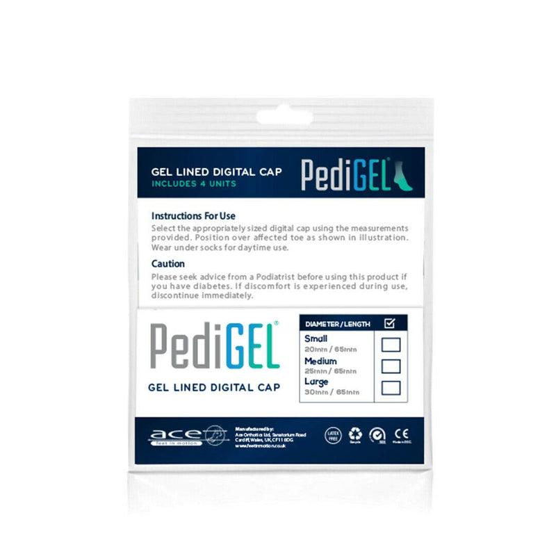 PediGel® - Medically Approved Polymer Gel Lined Digital Cap, Toe Protection and Relief from Corns - 4 Units - Small Small (Diameter 20mm) - BeesActive Australia