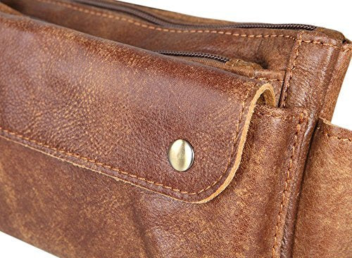 [AUSTRALIA] - Loyofun Unisex Brown Genuine Leather Waist Bag Messenger Fanny Pack Bum Bag for Men Women Travel Sports Running Hiking 