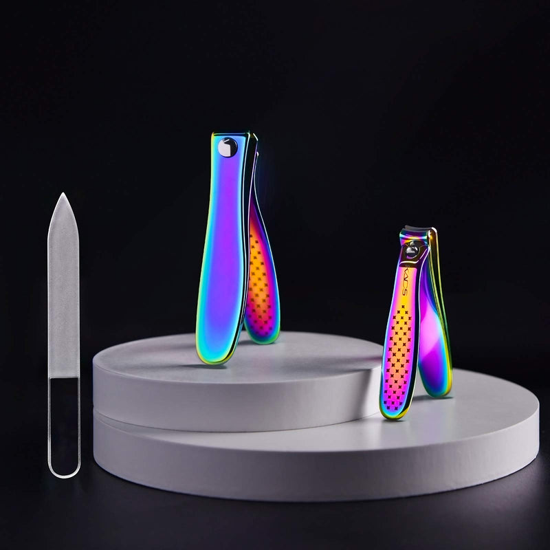 Rolabling Nail Clippers Kit Fingernail Cutter and Toenail Cutter Glass Nail File Colorful Rainbow Stainless Steel Nail Trimmer Nail Care Pedicure and Manicure Nail Tool Set 3Pcs - BeesActive Australia