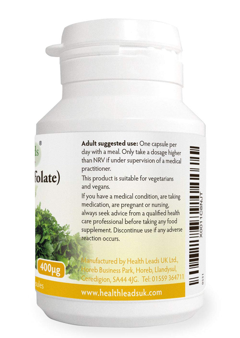 Folate (L-Methylfolate) 400?g x 90 Capsules - 5-MTHF Active Form of Folic Acid/Vitamin B9 - Supports Normal Maternal Tissue Growth During Pregnancy - PRENATAL- Magnesium Stearate Free - Made in Wales - BeesActive Australia