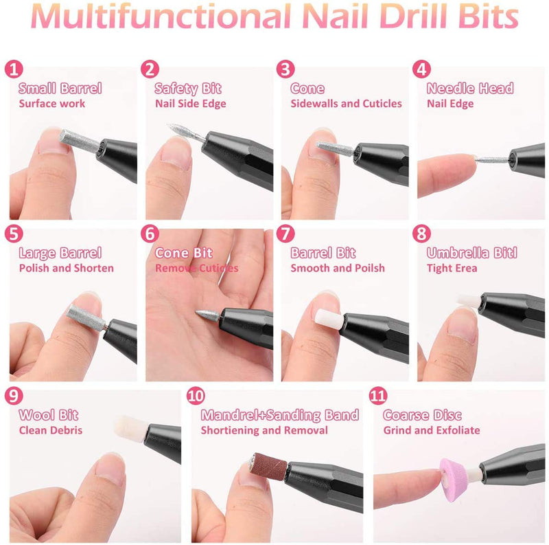 Professional Electric Nail Drill Machine Nail Drill Kit For Acrylic, Gel Nails, Manicure Pedicure Polishing Shape Tools with 11Pcs Nail Drill Bits(Black) - BeesActive Australia