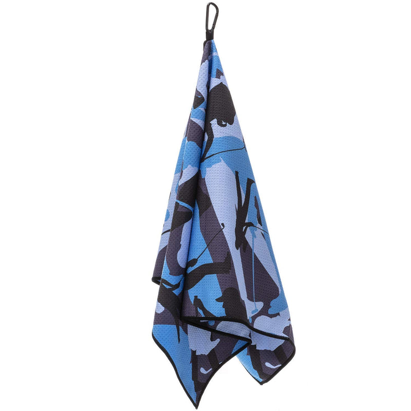 Funny Camo Golf Towel for Men - Sturdy Carabiner Clips to Bag - Absorbent Microfiber Fabric - Look Closer to See Graphic Golfers Hidden in The Camo (Blue) Blue - BeesActive Australia