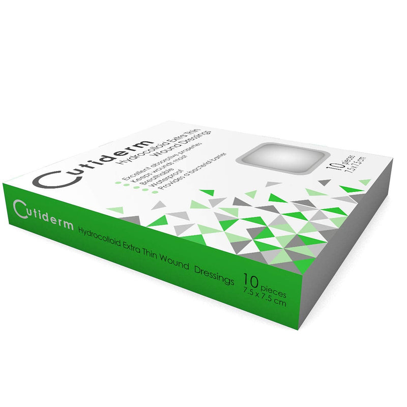 Pack of 10 Cutiderm Sterile Hydrocolloid Extra Thin Adhesive Wound Dressing 7.5cm x 7.5cm - for Cuts, Grazes, Superficial and Partial Thickness Burns, Pressure sores, and Venous Leg ulcers 1 Count (Pack of 1) - BeesActive Australia