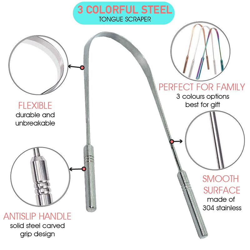Pack of 5 Whitengolabs Premium Tongue Scraper Stainless Steel U Shaped Tongue Cleaner Cure Bad Breath, Restore Fresh Breath - BeesActive Australia