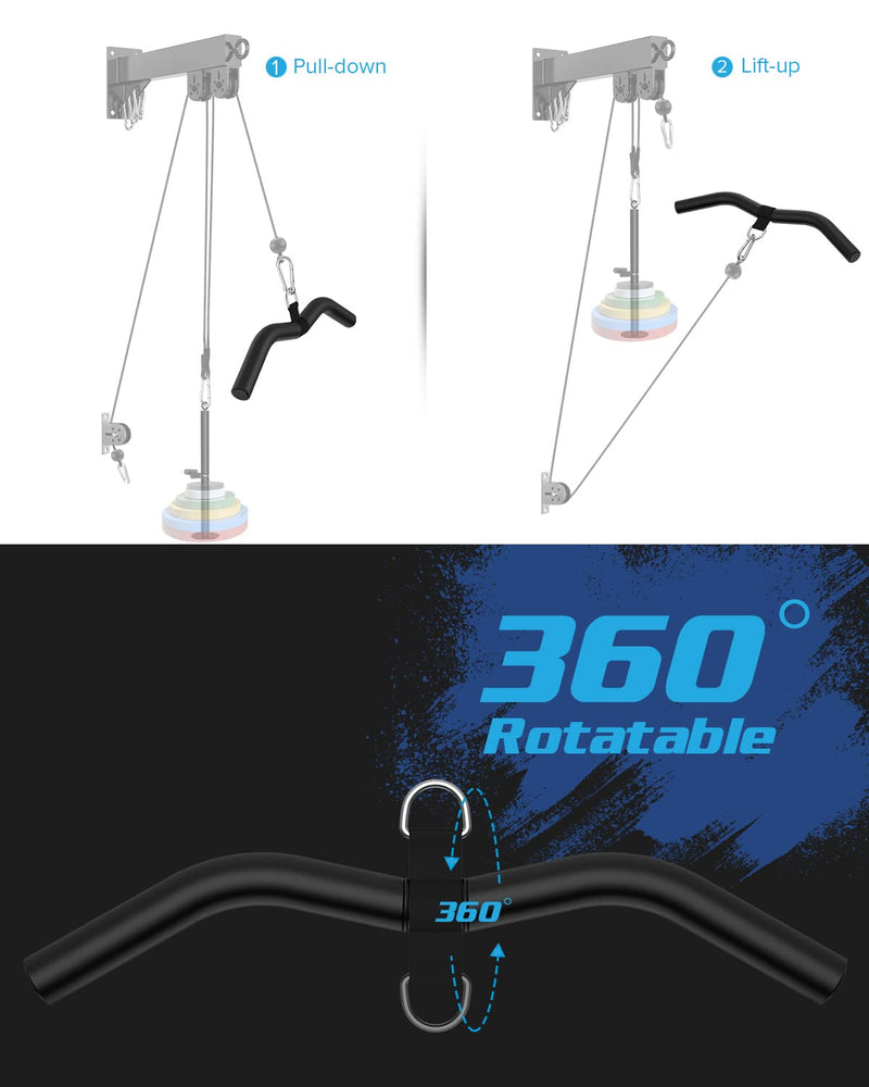 LAT Pulldown Attachments, Black Steel LAT Bar Cable Attachments Handles, Home Gym Cable Machine Accessories, Tricep Rope, Rowing LAT Pull Down Bar, Straight Bar, Double D Handles, Exercise Handles 19in W Bar+Snap Hooks - BeesActive Australia