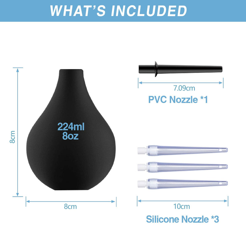 TopQuaFocus Enema Bulb Enema Kit for Constipation Douche 8Oz 4¡° Tips with 4 Replaceable Nozzles (Black) 224ml-Black - BeesActive Australia