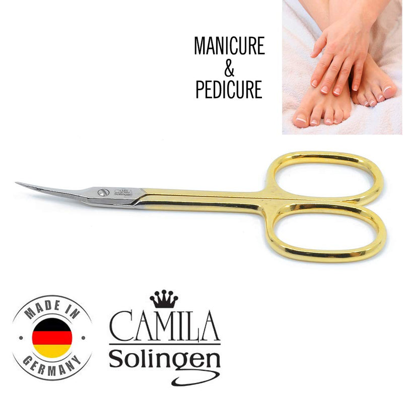 Camila Solingen CS04 Professional Nail Cuticle Scissors, Hypoallergenic Gold Plated Sharp Curved Manicure Pedicure Grooming for Finger and Toe Nail Care. Made of Stainless Steel in Solingen, Germany Cuticle Scissor - Tower Point - BeesActive Australia