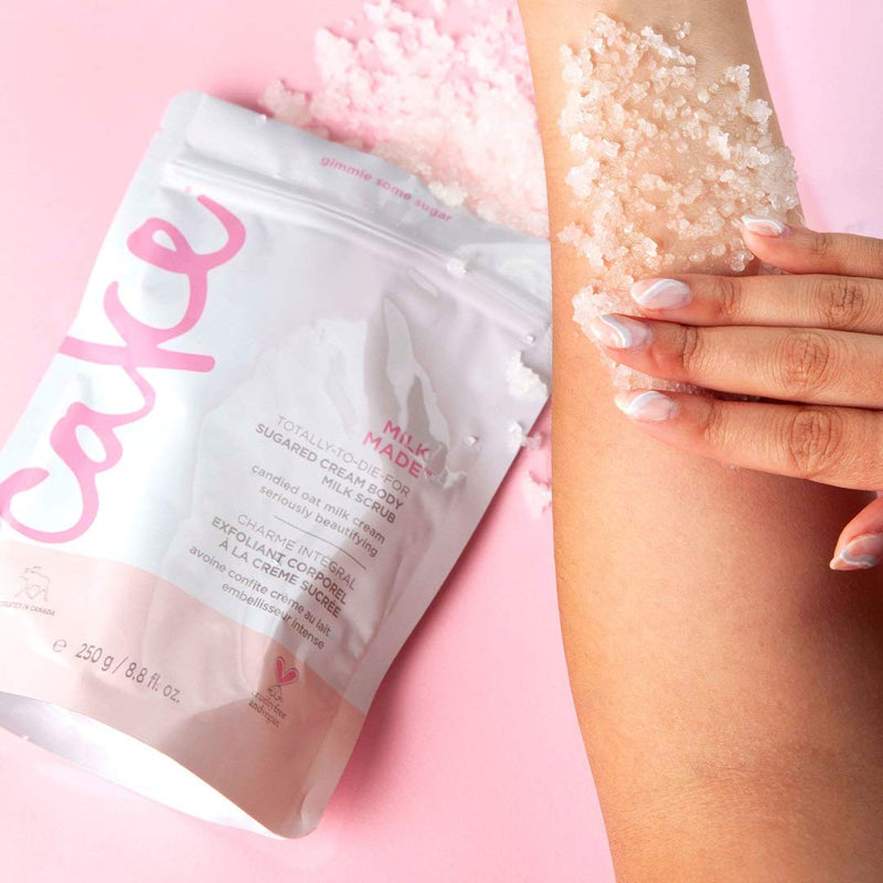Cake Beauty Milk Made Vegan Body Sugar Scrub- Shea Butter, Candied Oat Milk & Marshmallow Root Extract - Gentle Exfoliating Hand, Leg, Foot & Body Sugar Soap Scrub & Moisturizing Shower Wash for Women - BeesActive Australia