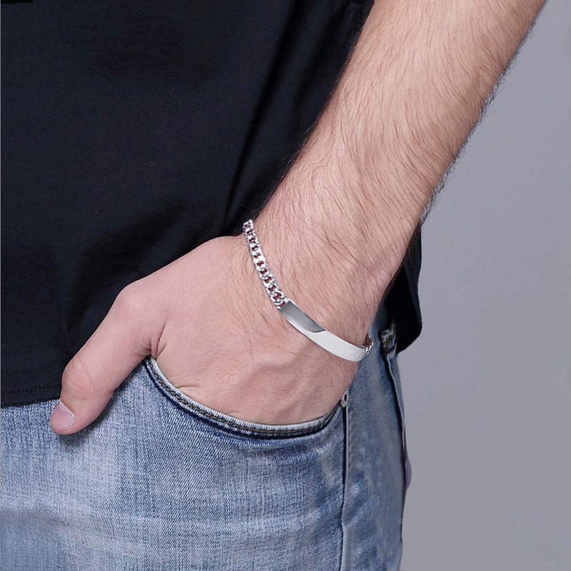 Dankadi Classic Men's Silver Jewelry Bracelet 100% 925 Sterling Silver Bracelet Glossy Brand Bracelet 10MM Original Italian 7-8-9-10 inch Silver Cuban Chain Safety Clasp 8.0 Inches - BeesActive Australia