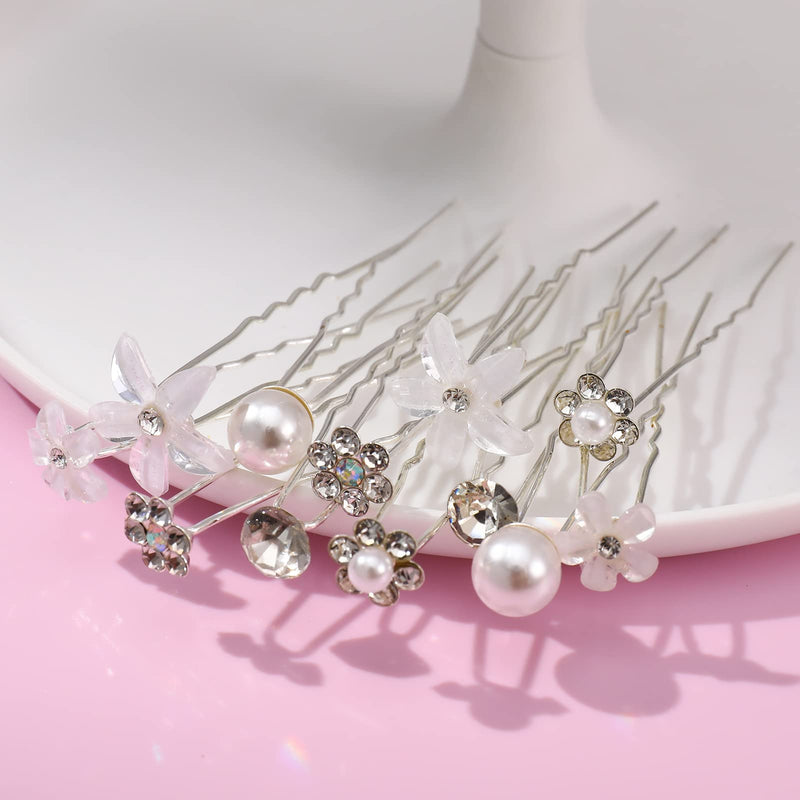 AUXSOUL 30Pcs Bridal Hair Pins, Crystal Pearl Hair Pins U Shaped Diamond Hair Pins, Wedding Rhinestone Hair Clip for Women Girl (6 styles) - BeesActive Australia
