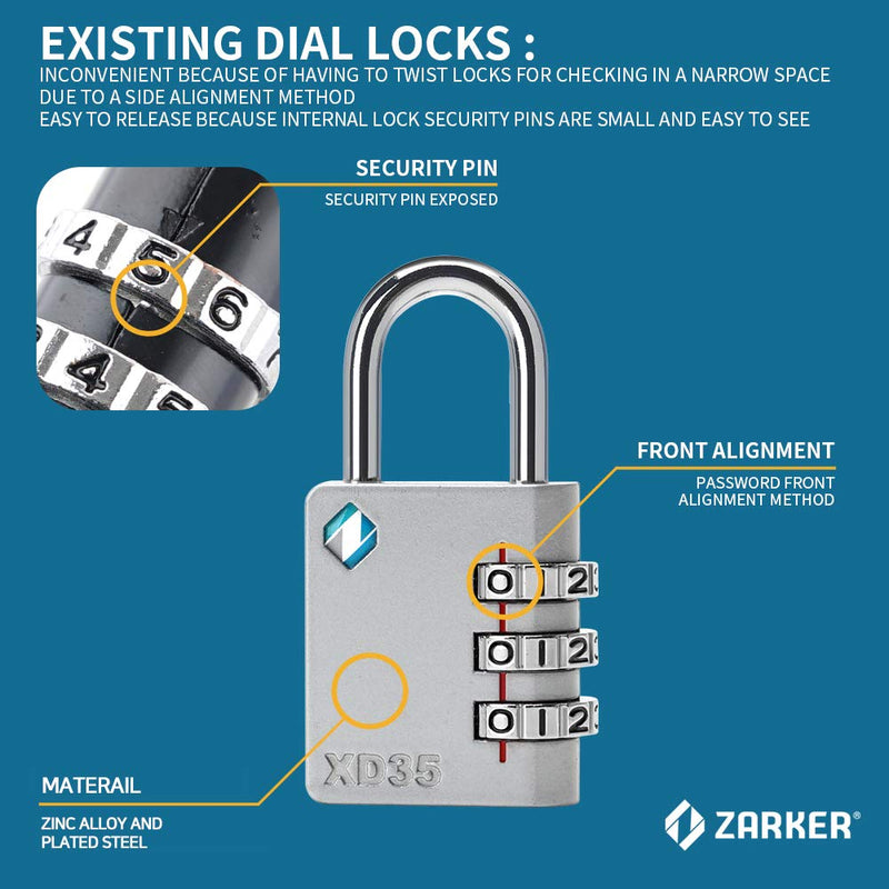 [ZARKER XD35] Padlock- 3 Digit Combination Lock for Gym, Sports, School & Employee Locker, Outdoor,Toolbox, Case, Fence and Storage - Metal & Steel - Easy to Set Your Own Combo - 1 Pack(Pink) Pink 1 Pack - BeesActive Australia