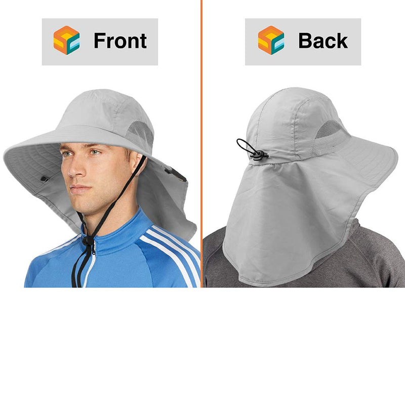 [AUSTRALIA] - Wide Brim Sun Hat with Neck Flap, UPF50+ Hiking Safari Fishing Hat for Men Women Light Grey 