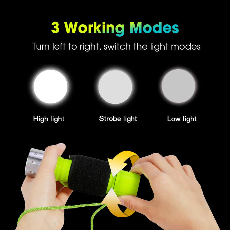 BlueFire 1100 Lumen CREE XM-L2 Scuba Diving Flashlight Waterproof Diving Torch Submarine Diving Safety Lights Underwater Dive Light (Yellow) - BeesActive Australia