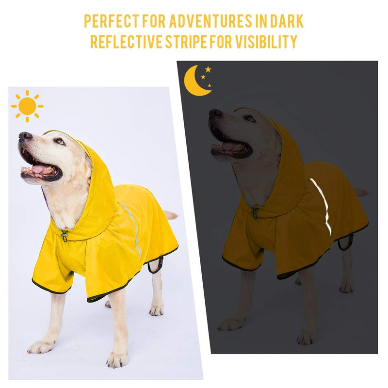 Dog Raincoat with Adjustable Belly Strap and Leash Hole - Hoodie with Reflective Strip - Waterproof Slicker Lightweight Breathable Rain Poncho Jacket for Medium Large Dogs - Easy to Wear 5XL (Back: 28.5") Yellow - BeesActive Australia