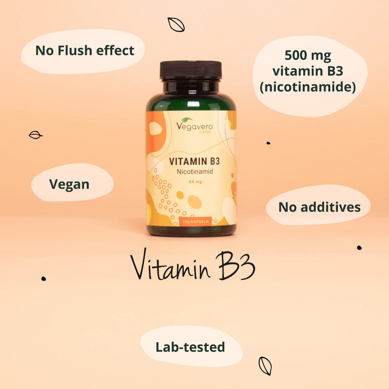 Vitamin B3 Nicotinamide Vegavero� | 500 mg | Flush Free Niacinamide | NO ADDITIVES | 180 Vegan Capsules - BeesActive Australia