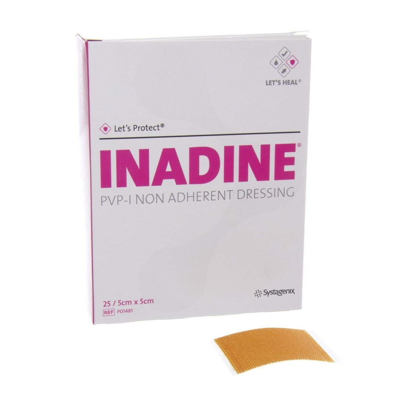 Inadine 5cm x 5cm x25 Non-Adherent Wound Dressings, Povidone-Iodine, Antimicrobial 25 Count (Pack of 1) - BeesActive Australia