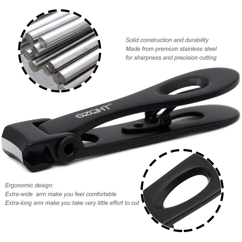 SZQHT Fingernail Clippers,Nail Clippers for Tough Fingernails or Thick Toenails,Heavy Duty Stainless Steel Nail Cutters,Toenail Clippers for Elder,Men, Seniors, Adults(Black) Black - BeesActive Australia