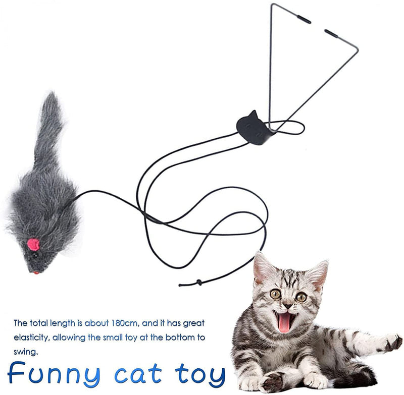 Cat Toy Rope Mouse Play Supplies, Hanging Retractable Cat Catching Mouse Toy, Funny Door Hanging Bouncing Mouse Retractable Plush Mice Cat Interactive Toy Black - BeesActive Australia