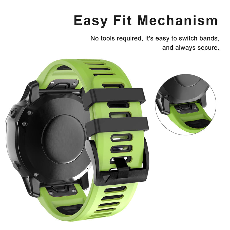 OVERSTEP Compatible with Fenix 6X Watch Band 26mm QuickFit Silicone Strap for Garmin Fenix 7X/Fenix 6X Pro/Fenix 5X/Fenix 5X Plus/Descent Mk2, Mk2i Smartwatch(Green-Black) Green-Black - BeesActive Australia