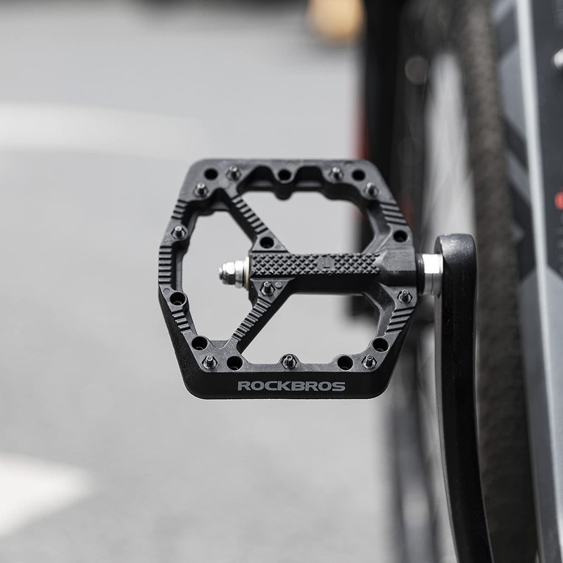 ROCKBROS Mountain Bike Pedals Flat MTB Pedals Nylon Fiber Bicycle Platform Pedals for Road Mountain BMX MTB Bikes black - BeesActive Australia