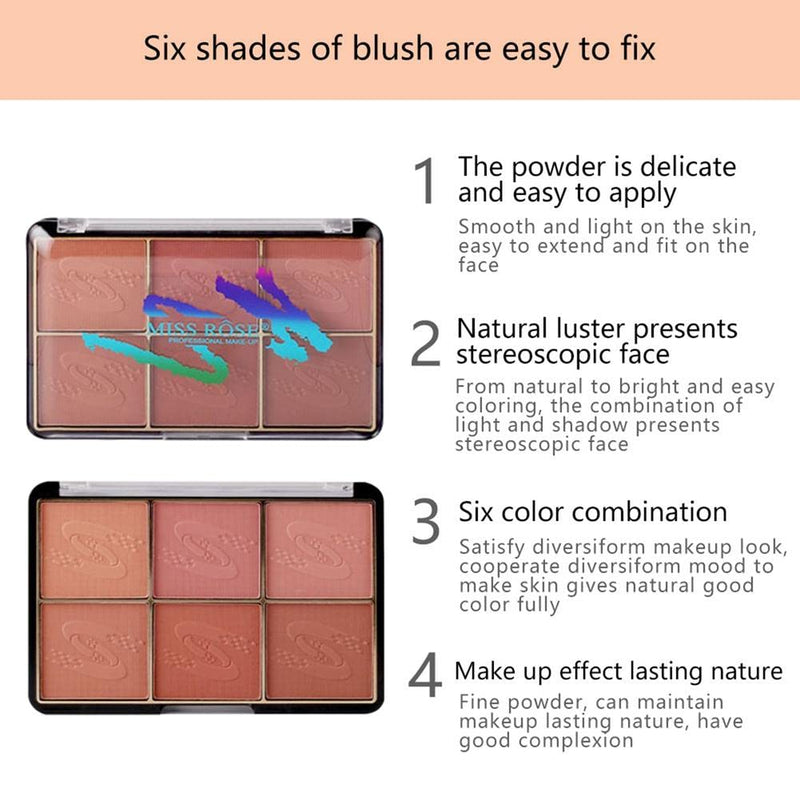 Mysense 6 Colors Face Blush Palette,Light Shimmer Matte Contour Blush Makeup Palette,Bright Powder Mineral Blusher-01 Face Blush 01 - BeesActive Australia