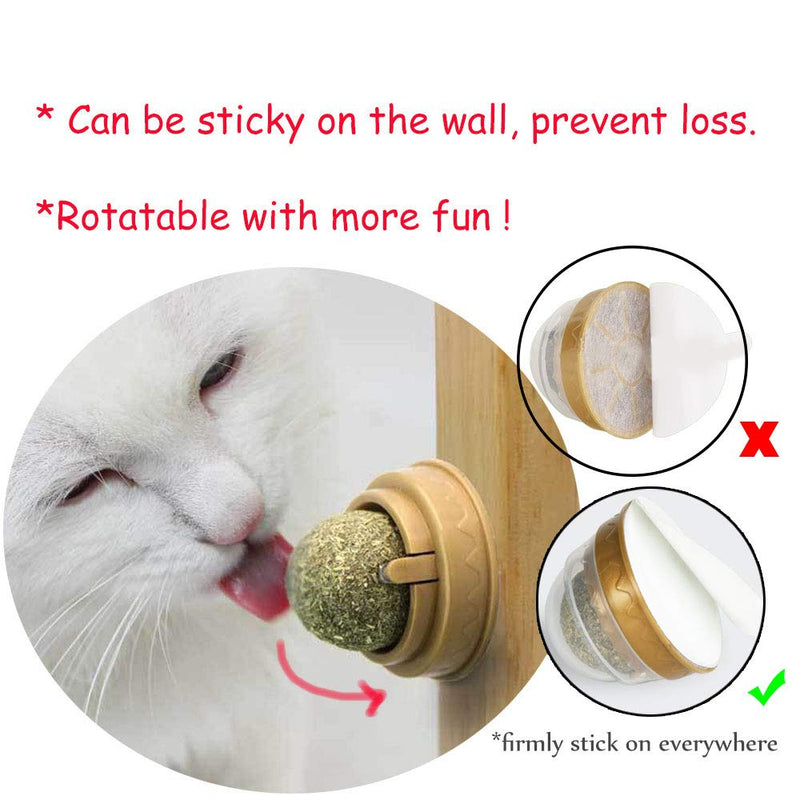 2 Pack Catnip Balls, Pure Natural Mint Leaf Rotating Interactive Cat Toys, Cat Removal Hairball Toys Can Be Sticky On Wall, Teeth Cleaning Catmint Toy for Cat, Kitten, Kitty Playing Chewing 2pcs catnip ball - BeesActive Australia