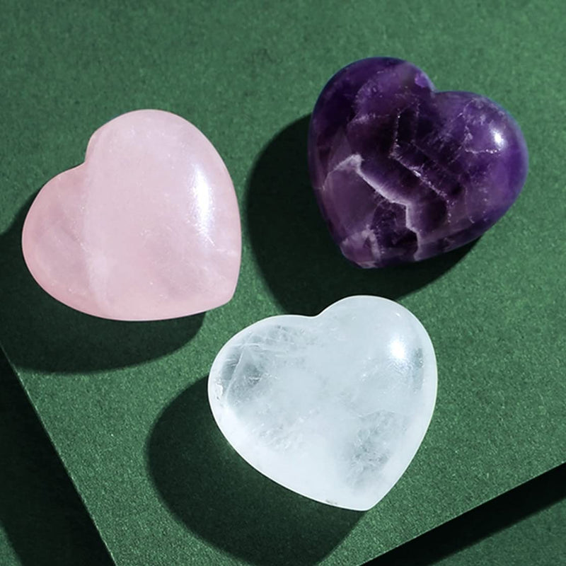 XIANNVXI 3Pcs Amethyst Rose Quartz Clear Quartz 30mm Natural Healing Crystal Heart Stones Set Polished Love Palm Pocket Gemstones for Chakra Reiki Lover Mothers Day Gifts A - Amethyst,rose Quartz,clear Quartz - BeesActive Australia