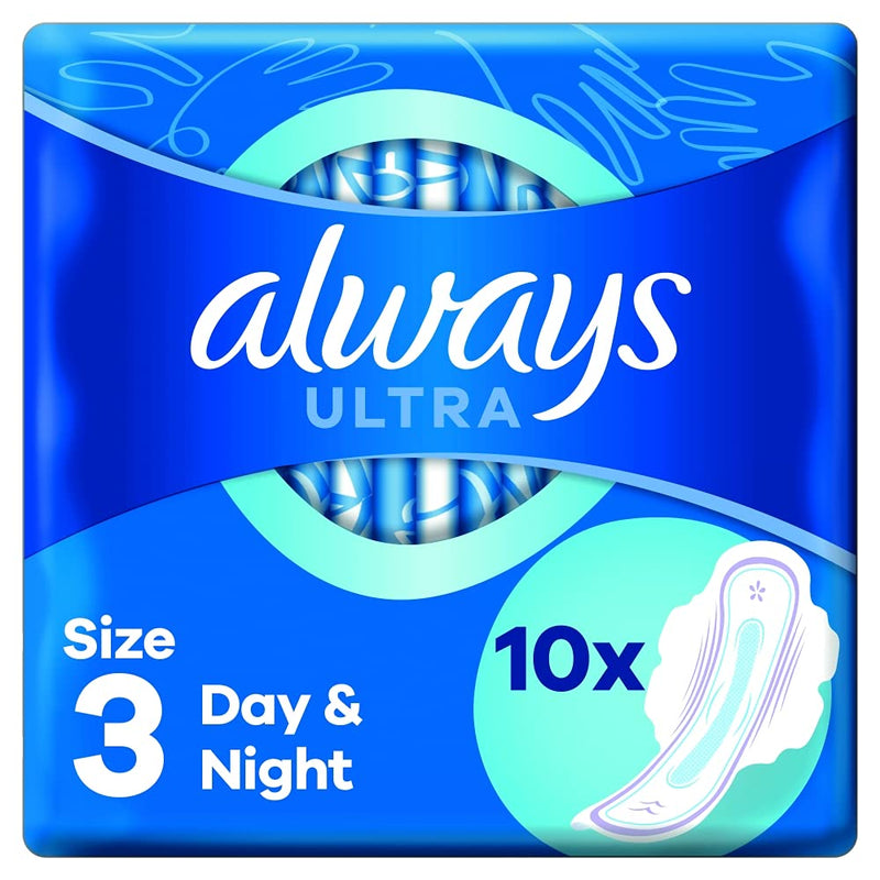 Always - 10x Ultra Day & Night Sanitary Pads Size 3 with Wings - 1 Piece Size 3 (10 Count) - BeesActive Australia