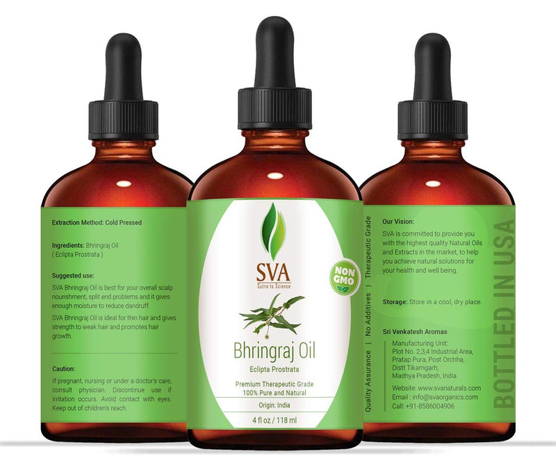 SVA Organics Bhringraj Oil (118 ml, 4 OZ)- GUARANTEED 100% Pure & Natural, Authentic and Premium Therapeutic Grade Oil - Best for Hair Nourishment, Hair Growth & Skin Care - BeesActive Australia