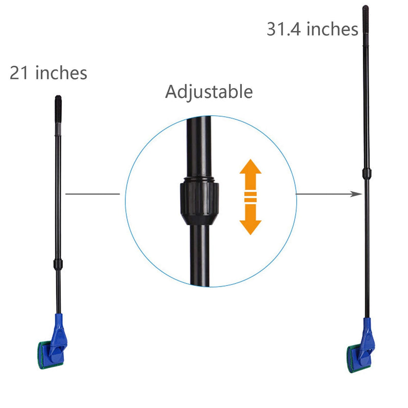 JZMYXA Aquarium Cleaning Tools Kit 5 in 1 Function for Long Deep Fish Tank, Adjustable Length Rod, Including Algae Scrape, Cleaning Sponge, 3.9" Small Fishnet, Gravel Rake, Plant Fork - BeesActive Australia