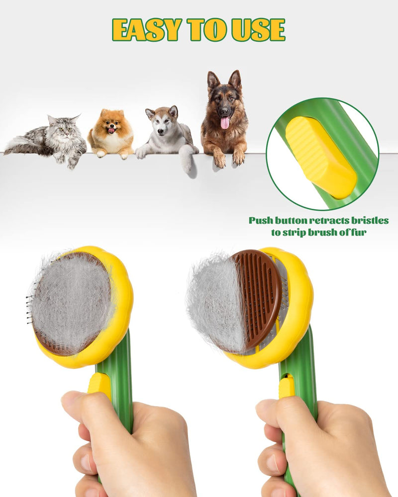 Pet Sunflower Slicker Brush, Self Cleaning Brush for Short or Long Haired Cats and Dogs, Waterproof and Easy to Clean- Shedding and Grooming Tool for Pets, Remove Loose Hair, Fur, Undercoat, Mats, Tangled Hair, knots - BeesActive Australia