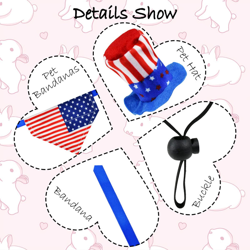 CooShou 4 Pcs Pet Independence Day Costume Pet 4th of July Guinea Pig Hat and Bandana Uncle Sam Rabbit Hat American Flag Small Animals Hat Bandana Triangle Bib Scarf with Stars and Stripes Pattern Large - BeesActive Australia
