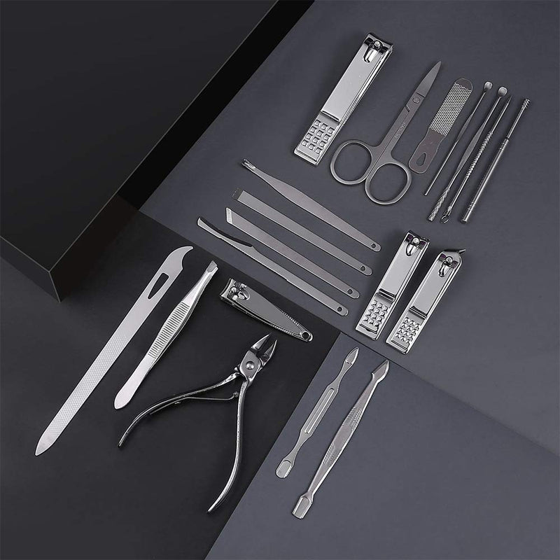 MICPANG Manicure Set Nail Clipper Set 19 in 1 Pedicure Kit Professional Nail Scissors Grooming Kit with A Portable Travel Case (Silver) 19PCS - BeesActive Australia