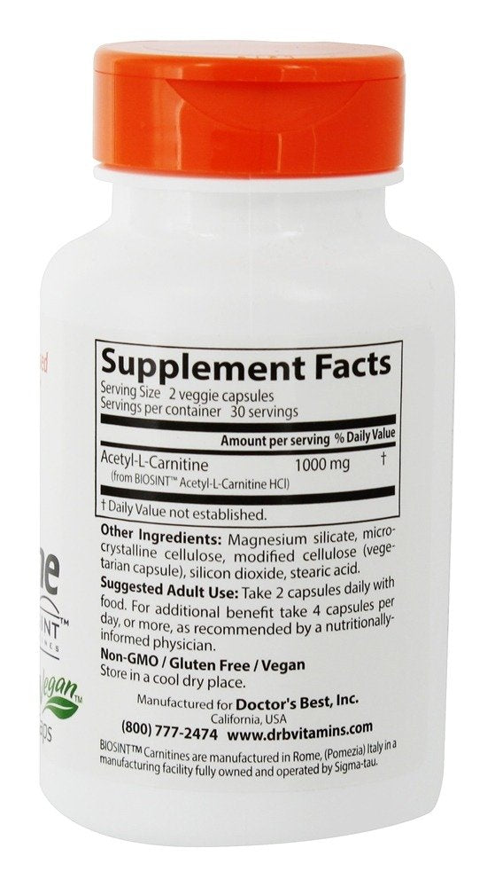 Doctor's Best Acetyl L-Carnitine with BIOSINT, 500mg, 60 Vegetarian Capsules - BeesActive Australia