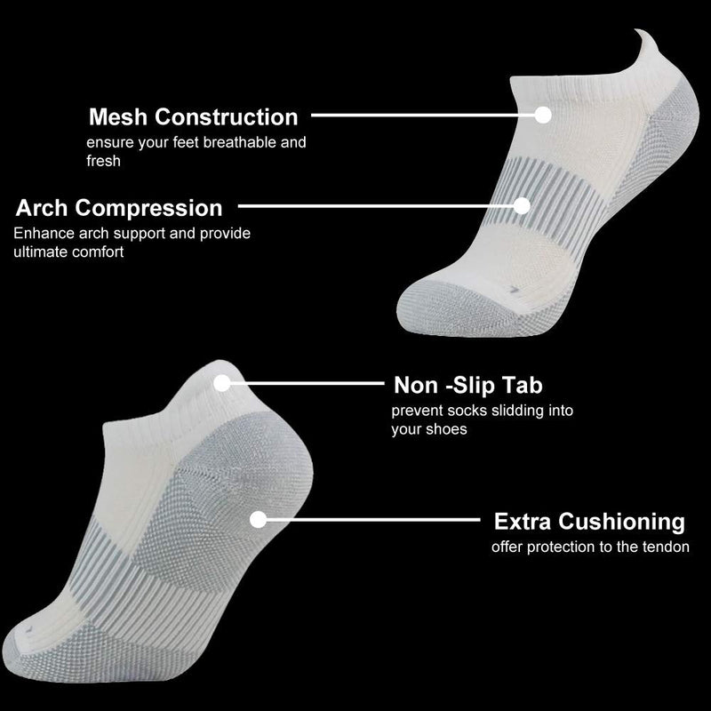 FOOTPLUS Unisex Circulation Arch Support Plantar Fasciitis Ankle Copper Golf/Running Socks 6 Pairs- White Ankle Large-X-Large - BeesActive Australia