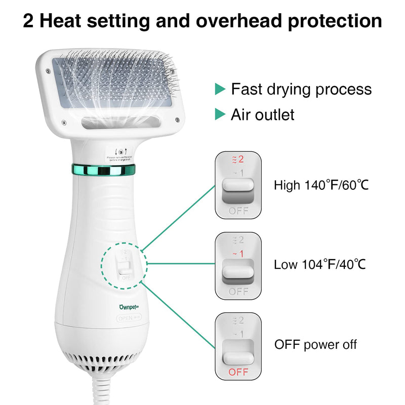 Ownpets Pet Hair Dryer, 2 in 1 Quiet Portable Pet Grooming Blower with Slicker Brush, Adjustable Temperature & Fast-Drying Towel, Home Pet Care for Dogs, Cats & Other Coated Breed - BeesActive Australia