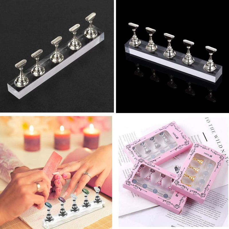 Optokeko Acrylic Nail Display Stand Magnetic Nail Practice Holder, Silver DIY False Nail Tip Practice Stand Fingernail Nail Art Stand - BeesActive Australia