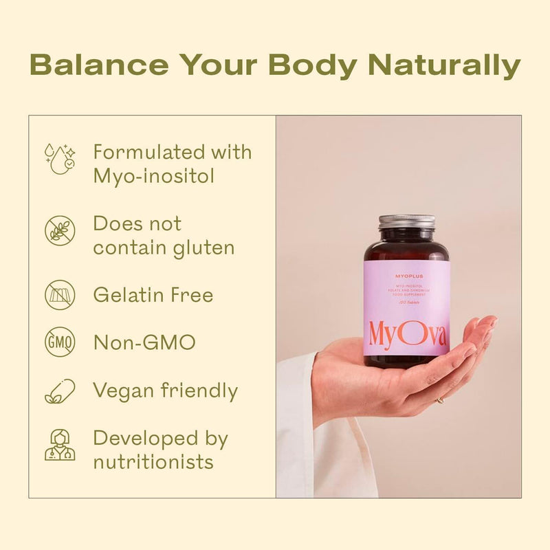 Myoplus - Myo-inositol PCOS Supplement - 4000mg Myo-Inositol, 200ug Folate & 100ug Chromium Daily Intake - Inositol Tablets - 120 Vegan Tablets - UK Manufactured by MyOva 120 Count (Pack of 1) - BeesActive Australia
