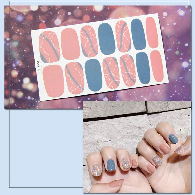 WOKOTO 8 Sheets Adhesive Nail Art Polish Wraps Sticker With 1Pcs Nail File Marbling Starry Sky Manicure Decal Strips For Women - BeesActive Australia