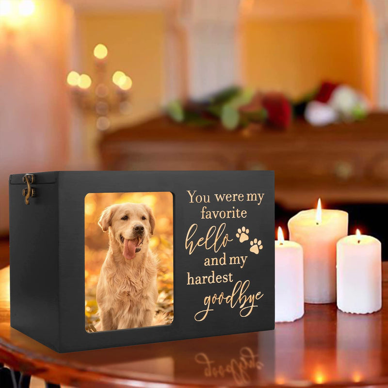 Pet Memorial Urns for Dog or Cat Ashes, XLarge Wooden Funeral Cremation Urns with Photo Frame, Memorial Keepsake Memory Box with Black Flannel as Lining, Loss Pet Memorial Remembrance Gift - BeesActive Australia