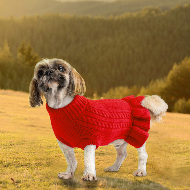 ALAGIRLS Classic Dog Sweater Winter Puppy Clothes,Soft Knit Turtleneck Warm Cat Sweater Kitten Coats,Cute Christmas Holiday Pet Apparel（XS-XXL Medium Red - BeesActive Australia