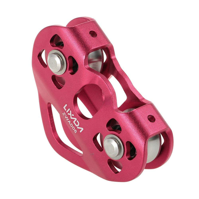 Lixada Climbing Pulley Zip Line Pulley 20kN Bearing Mobile Pulley with 25kN Screw Locking Carainber for Rigging Climbing Burgundy - BeesActive Australia