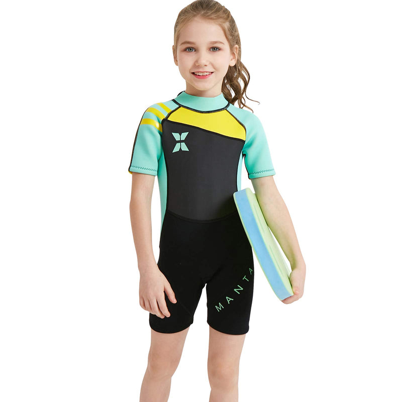 [AUSTRALIA] - DIVE & SAIL Kids Wetsuit Shorty, 2.5mm Neoprene Thermal Swimsuit, Youth Boys and Girls Wet Suits for Snorkel Diving, Full Suit and Shorty Swimsuit Green Kids XL size 