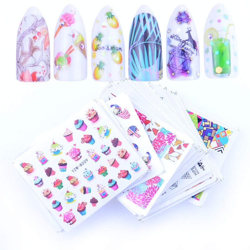 SILPECWEE 48 Sheets Summer Nail Water Transfer Stickers Tips Water Slide Nail Art Decals Flower Manicure Accessories and 1Pc Anti-Static Tweezers NO2 - BeesActive Australia