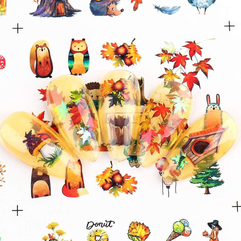 Fall Nail Art Stickers Decals Fall Nail Art Supplies Nail Foil Autumn Colors Water Transfer Nail Accessories 12 Design Maple Leaf Scarecrow Cute Animal Fall Butterfly Nail Designs for Acrylic Nails - BeesActive Australia