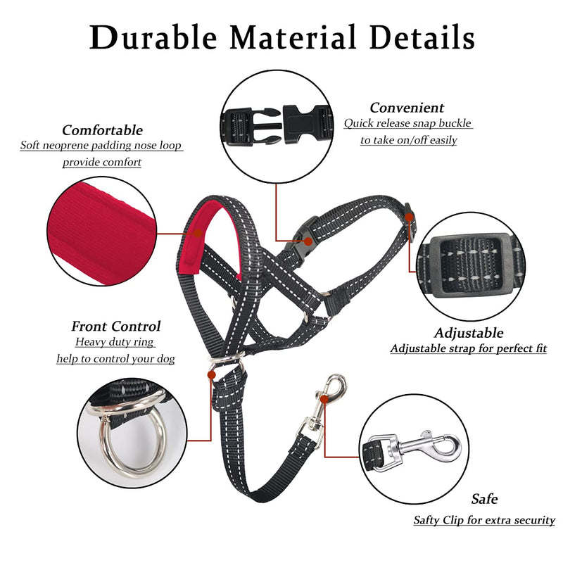 Dog Head Collar, No Pull Head Halter with Soft Padding, Durable Headcollar for Medium Large Dogs, Free Training Guide Included Red Pad/ Black - BeesActive Australia