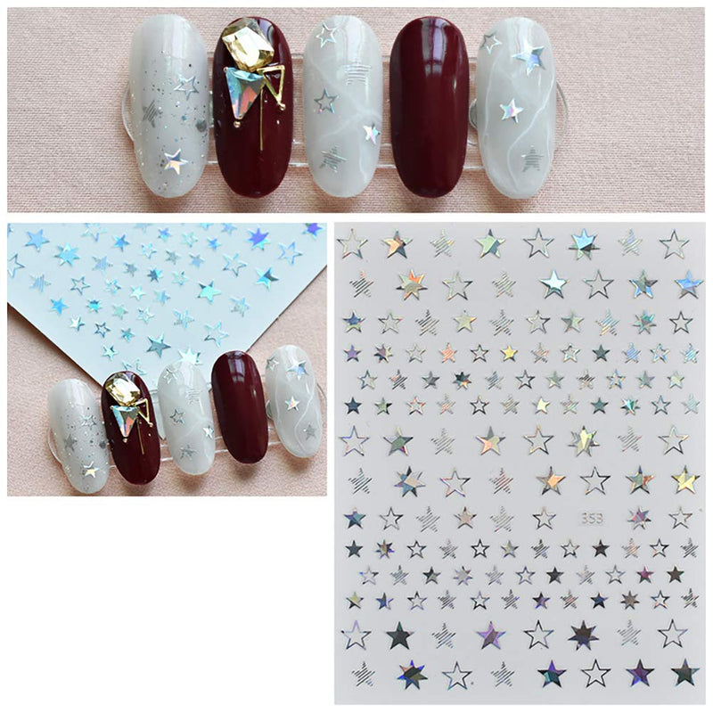 Star Nail Art Stickers 7 Sheets 3D Self-Adhesive Nail Art Decals Holographic Laser Nail Art Supplies Nail Slider Stars Stickers Glitter Shiny DIY Decoration Design Manicure Tips - BeesActive Australia