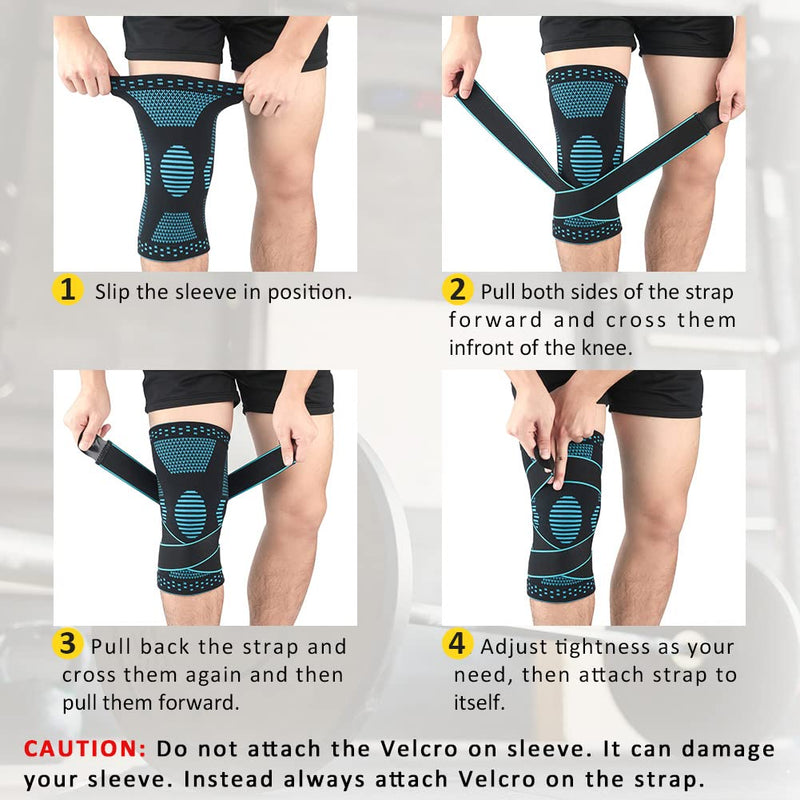 Beister 1 Pair Knee Compression Sleeves with Adjustable Straps for Men & Women, Professional Knee Support Brace for Meniscus Tear, Arthritis, Sports Joint Pain Relief, Running, Basketball Black L (Pack of 2) - BeesActive Australia