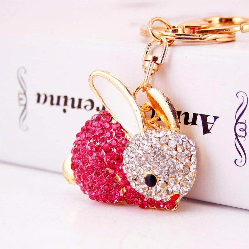 Grtdrm Cute Rabbit Shape Crystal Rhinestone Sparkling Keychain Bag Pendant Handbag Charm for Women Girls Pink - BeesActive Australia